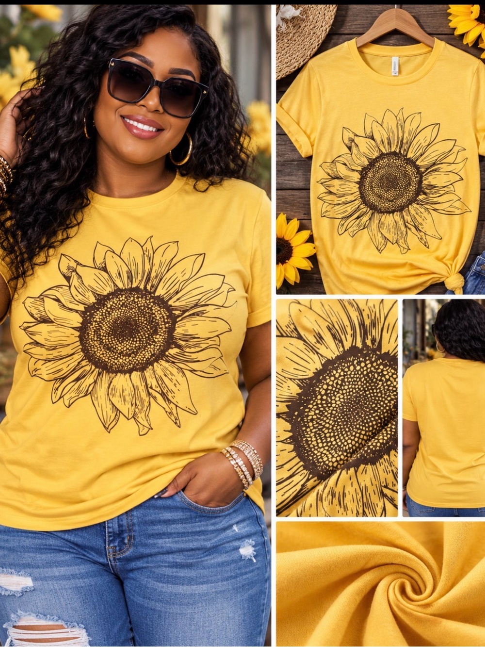 Sunflower Graphic Tee - Yellow Women’s Top